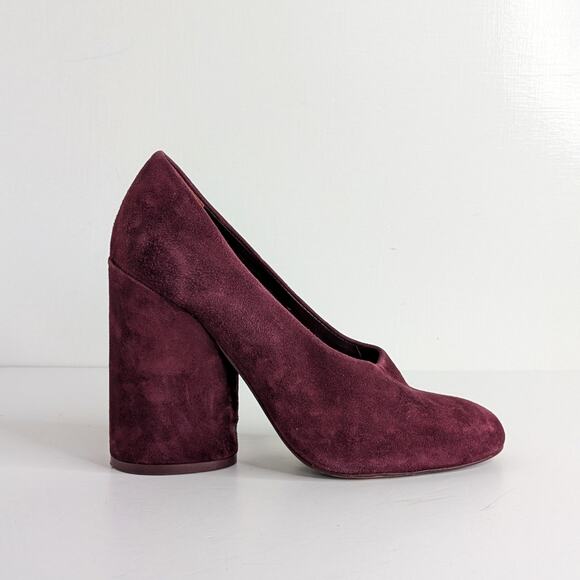 Tory Burch Lucia Heels Womens 8 Burgundy Suede Chunky Round Toe Slip On - Picture 9 of 14